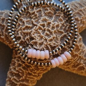 Large pink conch sterling silver NP hoops!